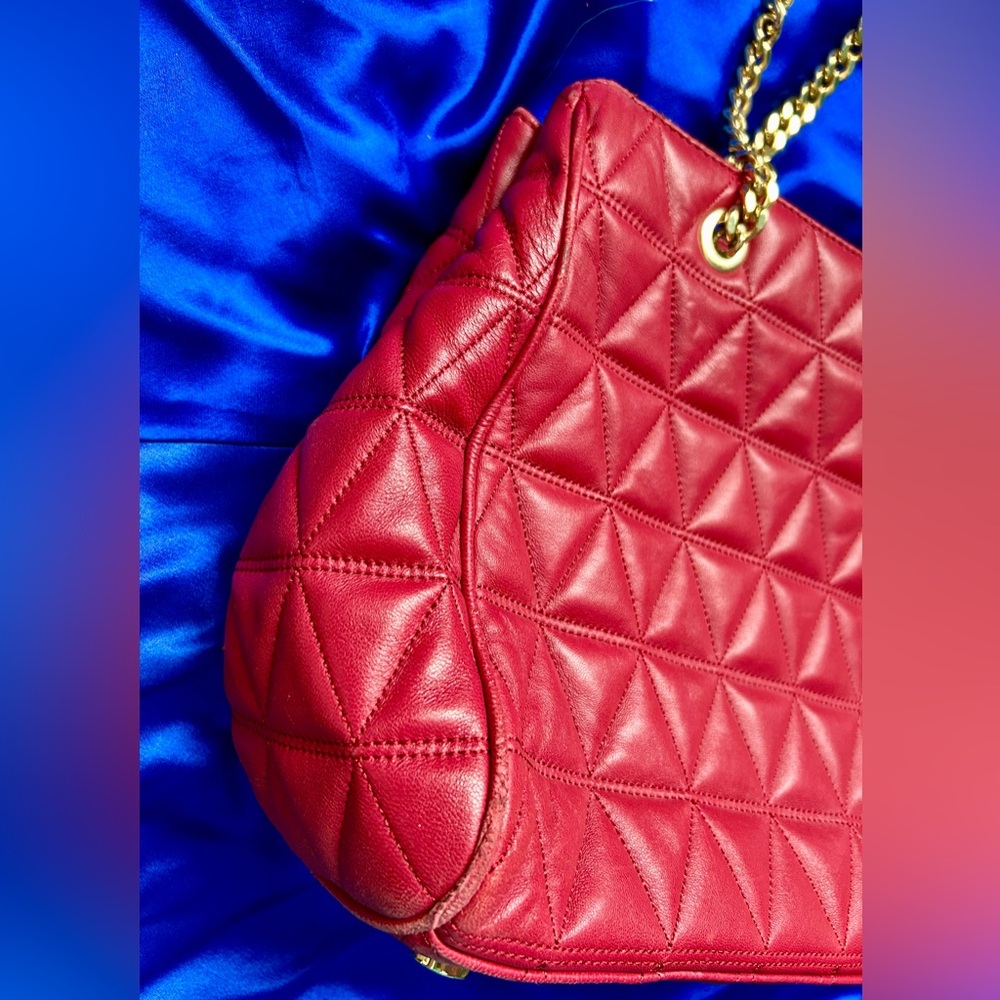 Michael Kors Red Leather Satchel w/ Gold Accents - Picture 12 of 13